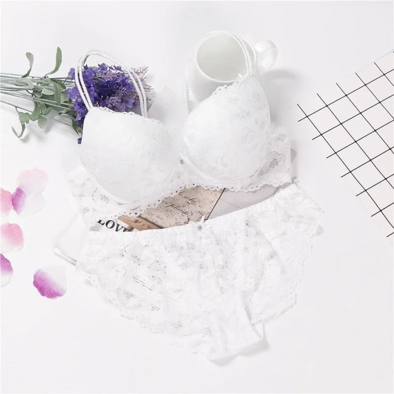 Blanc Lingerie Sexy En Dentelle Motif de Fleur - Ensemble 2 Pièces