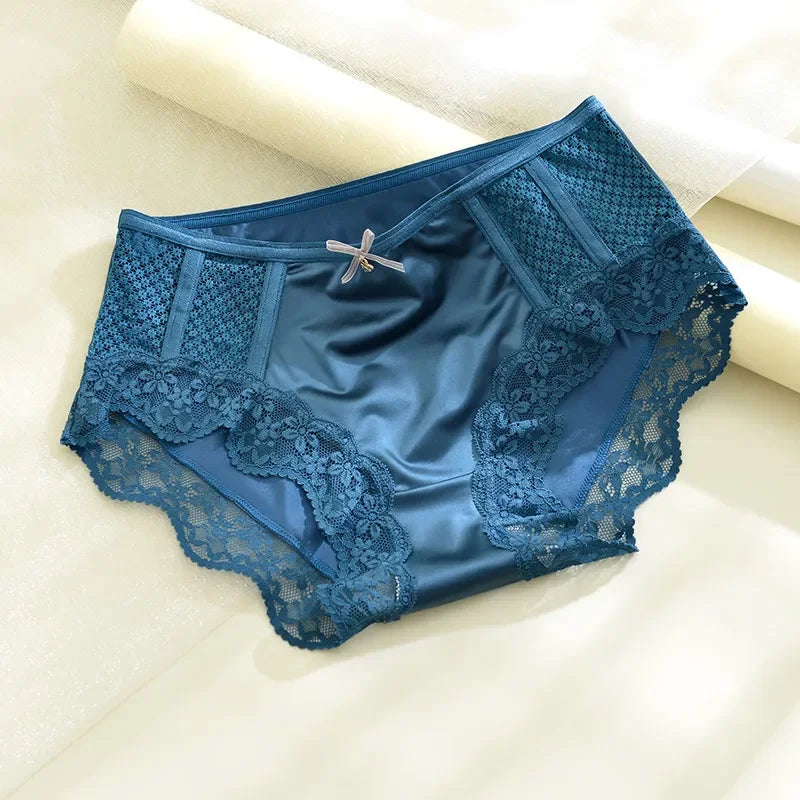 Bleu Culotte taille haute en satin avec dentelle