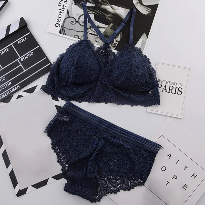 Bleu Ensemble de Sous-Vêtements - Dentelle Sensuelle