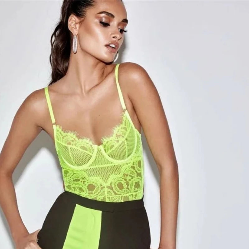 Body Couleur Flashy - Dentelle et Maille