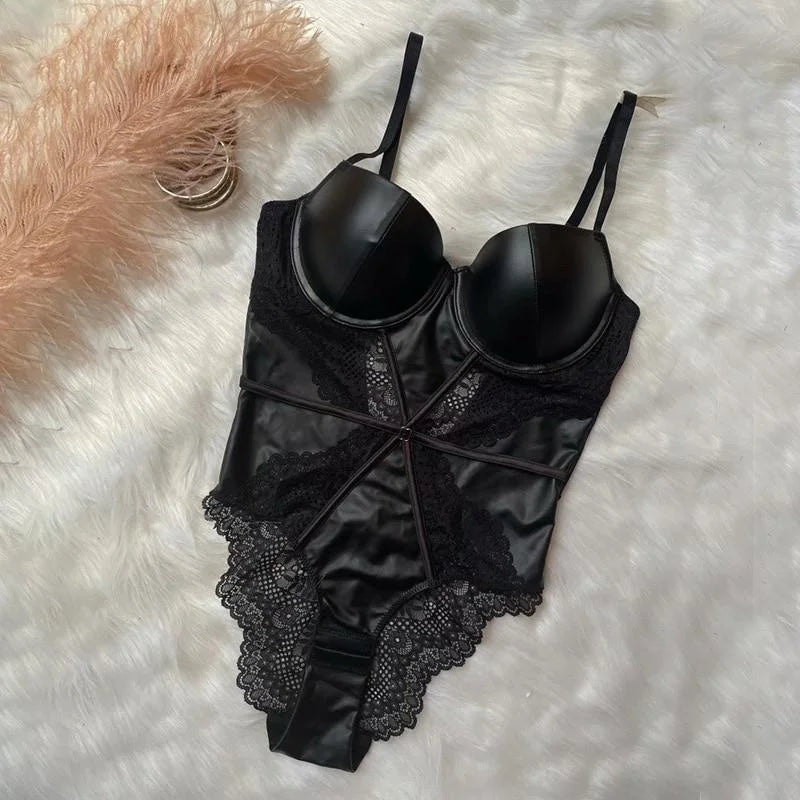 Body en Dentelle - Soutien-Gorge Balconnet en Cuir