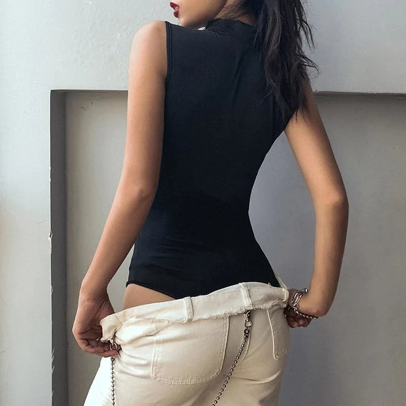 Body Noir avec un Collier en Tissu