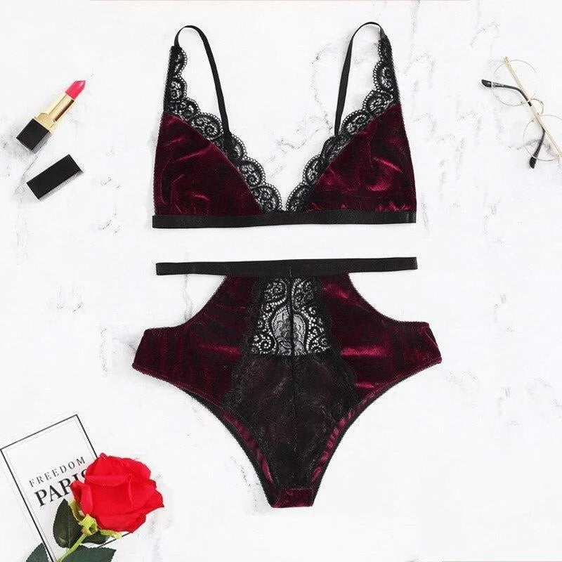 Bordeaux Ensemble de Sous-Vêtements - Lingerie en Velours