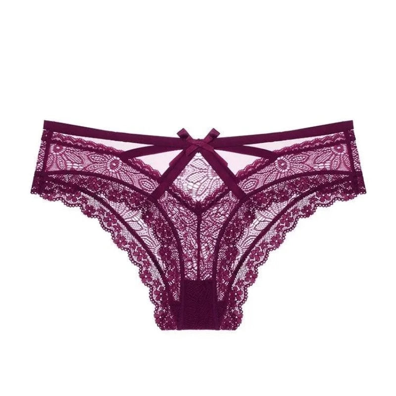 Bordeaux String en Dentelle - Bandes Fines et Nœud