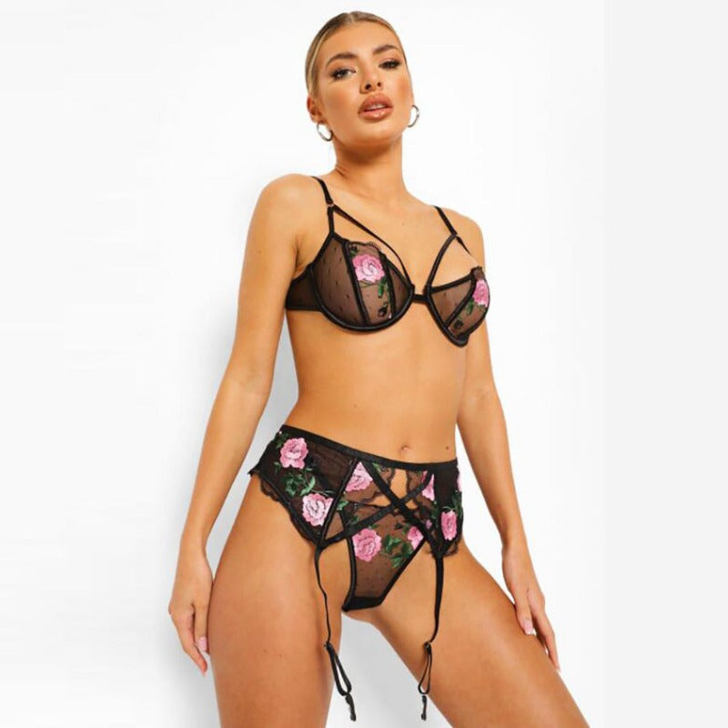 Ensemble de Lingerie avec Fleurs - Dentelle Fine