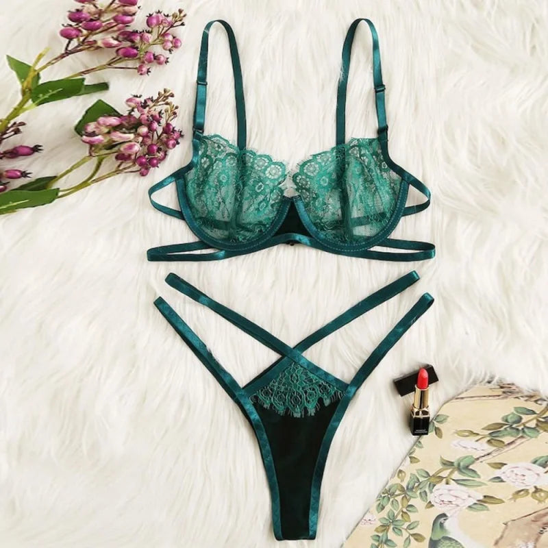 Ensemble de Lingerie - Dentelle Décorative Vert