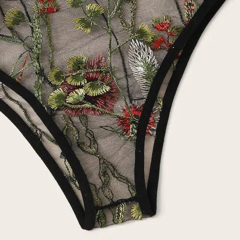 Ensemble de Sous-Vêtements - Dentelle avec Fleurs