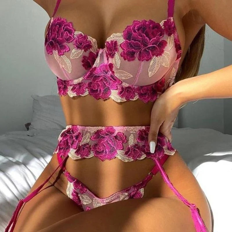 Ensemble de Sous-vêtements - Dentelle & Fleurs
