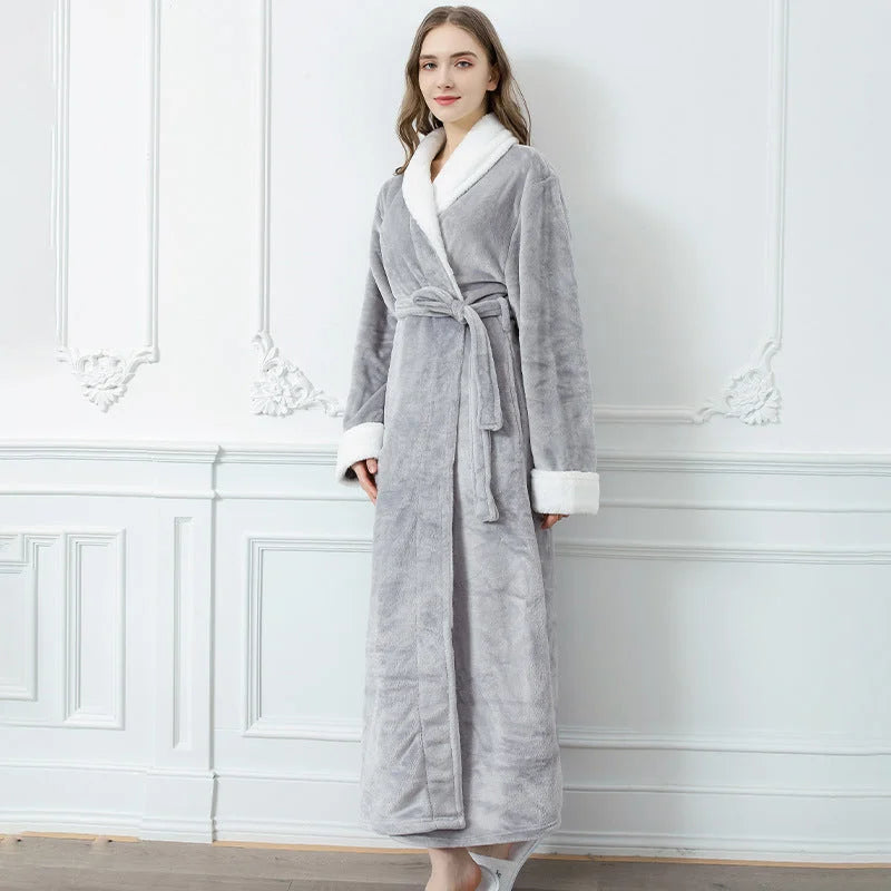 Gris Kimono Féminin - Déshabillé Long et Chaud