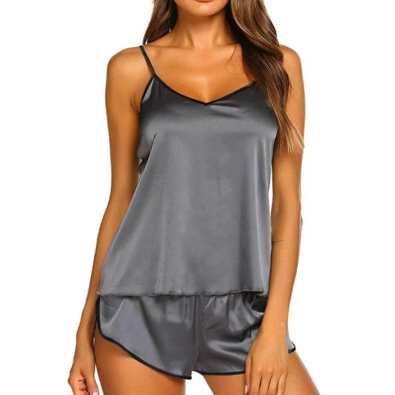 Gris Pyjama Femme - Sensuel en Satin