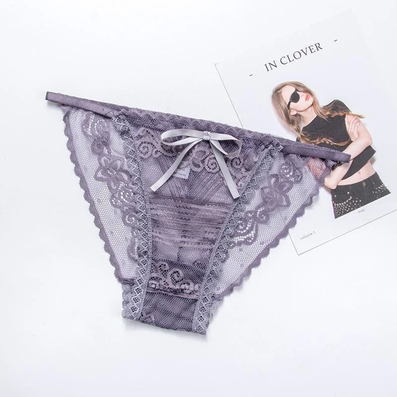 Gris Slip Femme en Dentelle avec Nœud