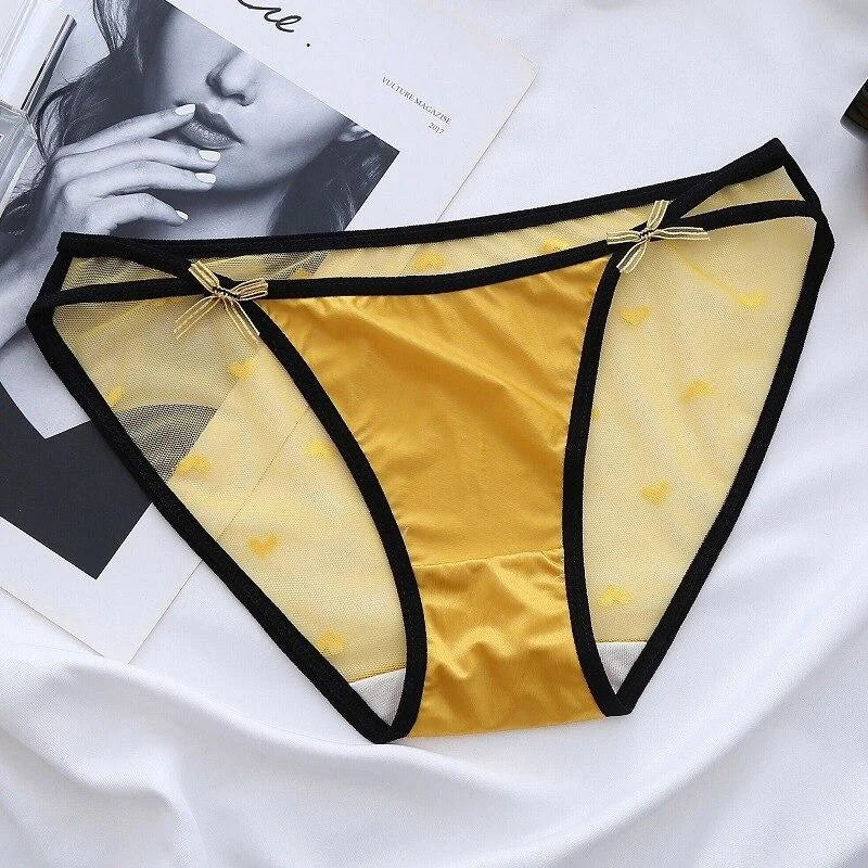 Jaune Slip Femme avec Motif Cœur