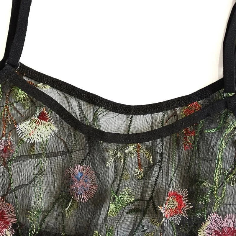 Lingerie avec Motif de Fleurs Exotiques - Ensemble 2 Pièces