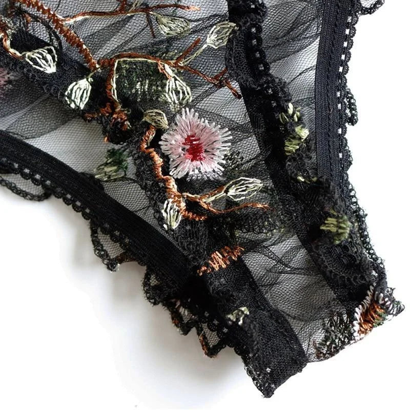 Lingerie avec Motif de Fleurs Exotiques - Ensemble 2 Pièces