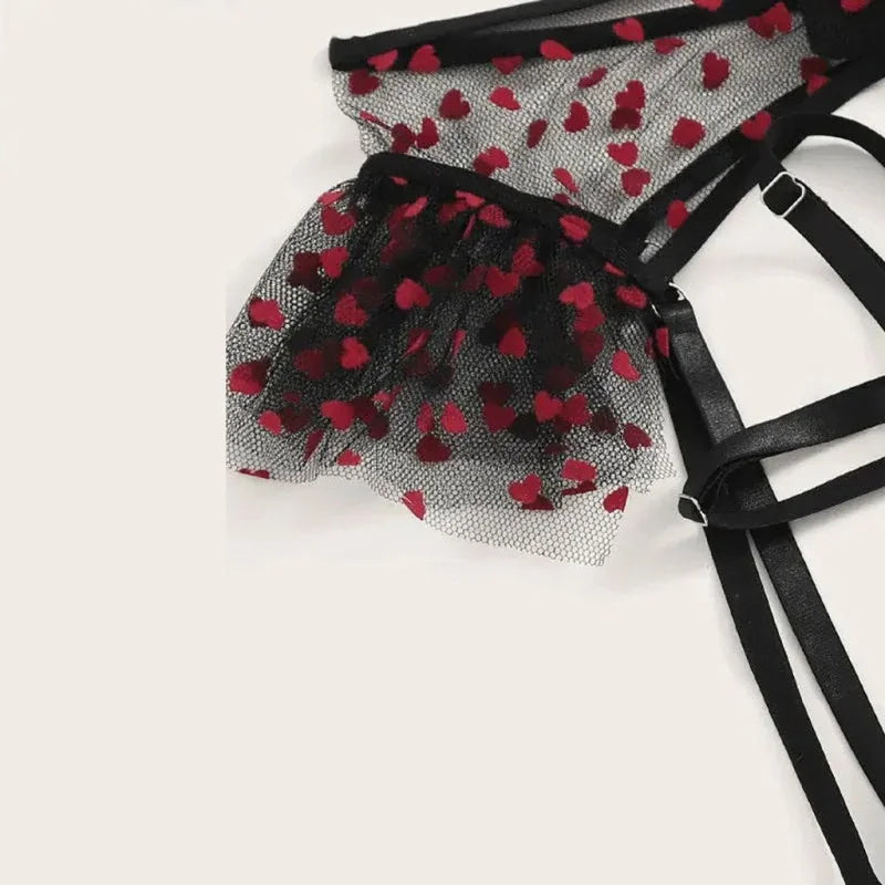 Lingerie Fine Motif Cœur - Ensemble 3 Pièces