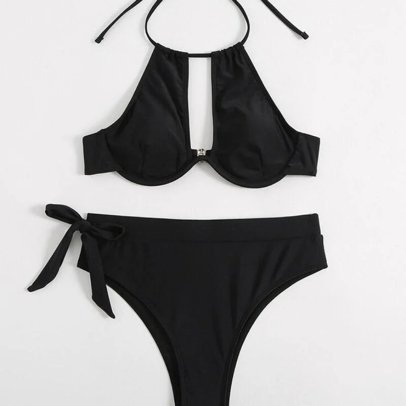 Maillot de bain deux pièces bikini taille haute