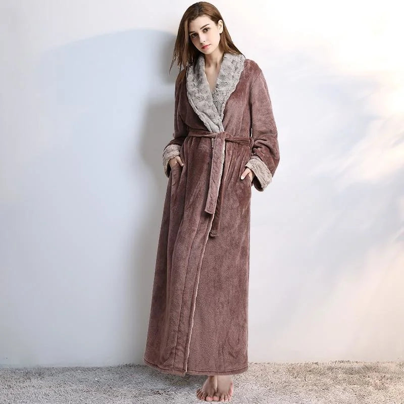 Marron Kimono Féminin - Déshabillé Long et Chaud