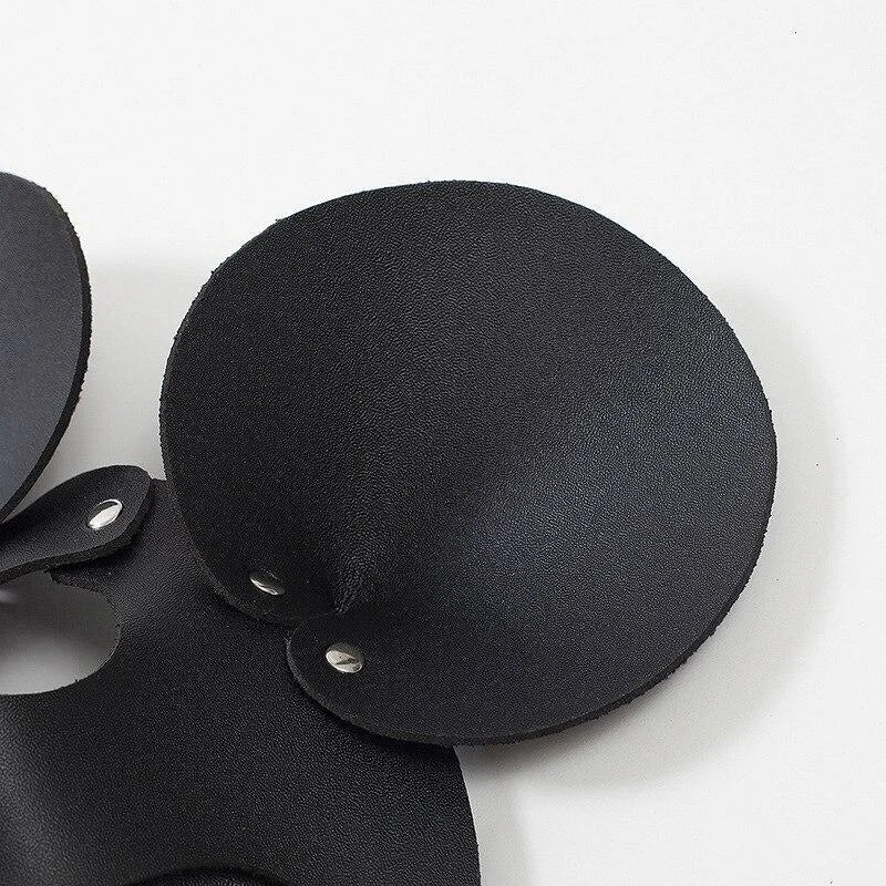Noir Masque en cuir avec oreilles de souris