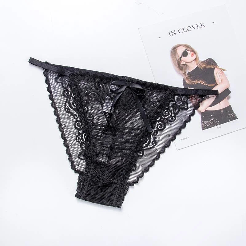 Noir Slip Femme en Dentelle avec Nœud