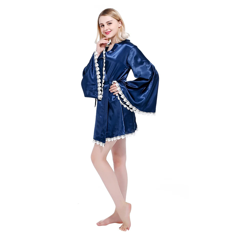 Peignoir - kimono Femme avec Dentelle Blanche
