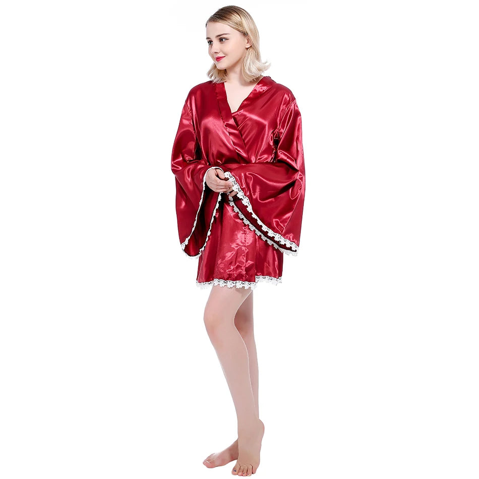 Peignoir - kimono Femme avec Dentelle Blanche