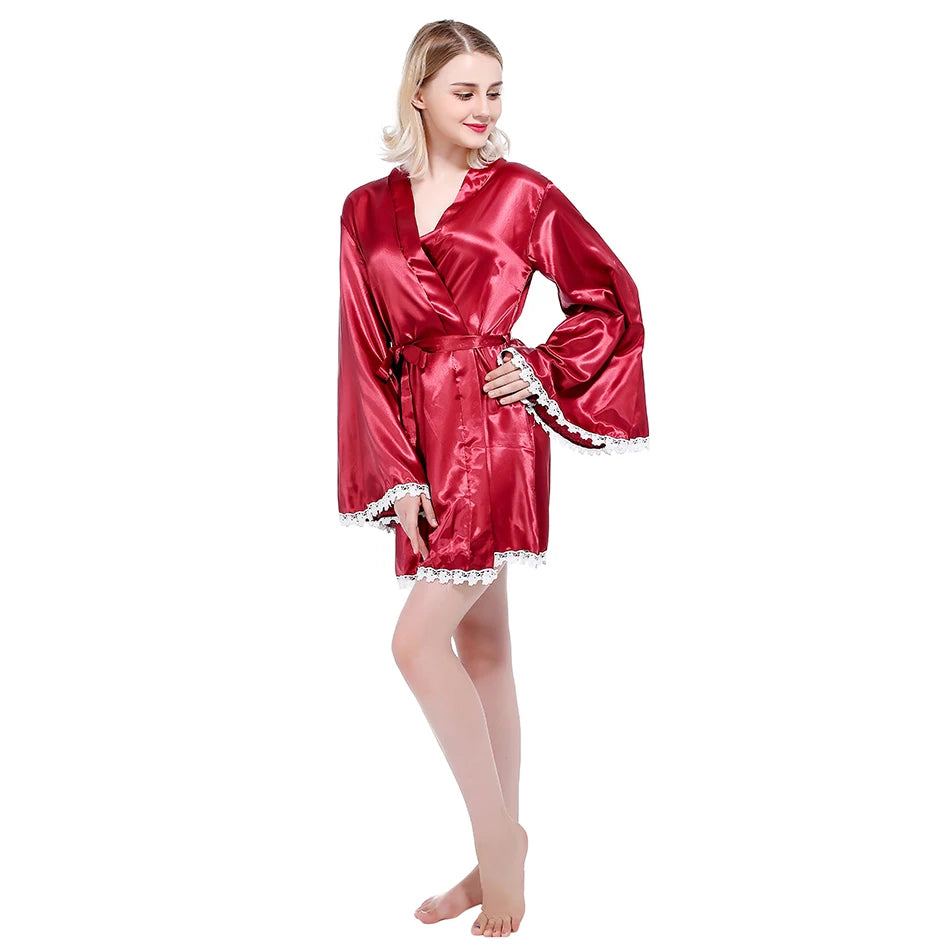 Peignoir - kimono Femme avec Dentelle Blanche