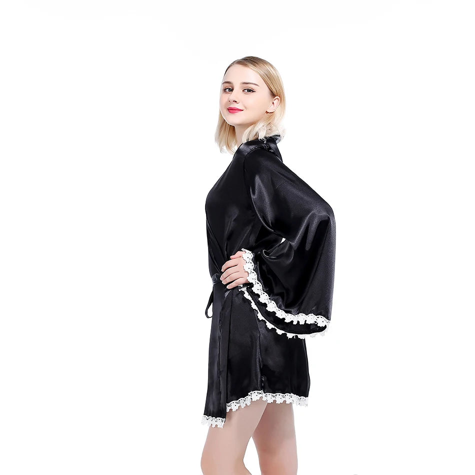 Peignoir - kimono Femme avec Dentelle Blanche