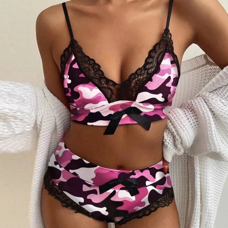 Rose Ensemble Sexy Femme - Deux-Pièces en Dentelle