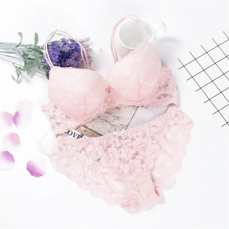 Rose Lingerie Sexy En Dentelle Motif de Fleur - Ensemble 2 Pièces