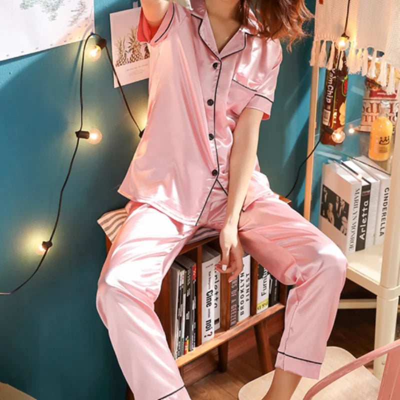 Rose Pyjama Classique à Manches Courtes pour Femme
