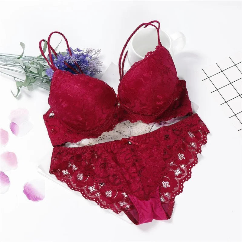 Rouge Lingerie Sexy En Dentelle Motif de Fleur - Ensemble 2 Pièces