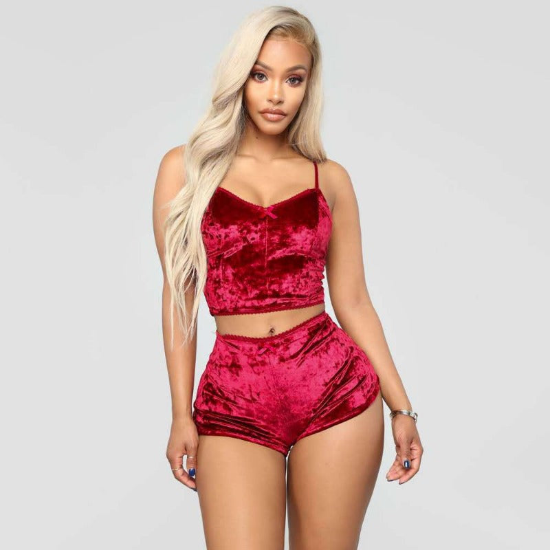 Rouge Pyjama Femme - Moulant en Velours