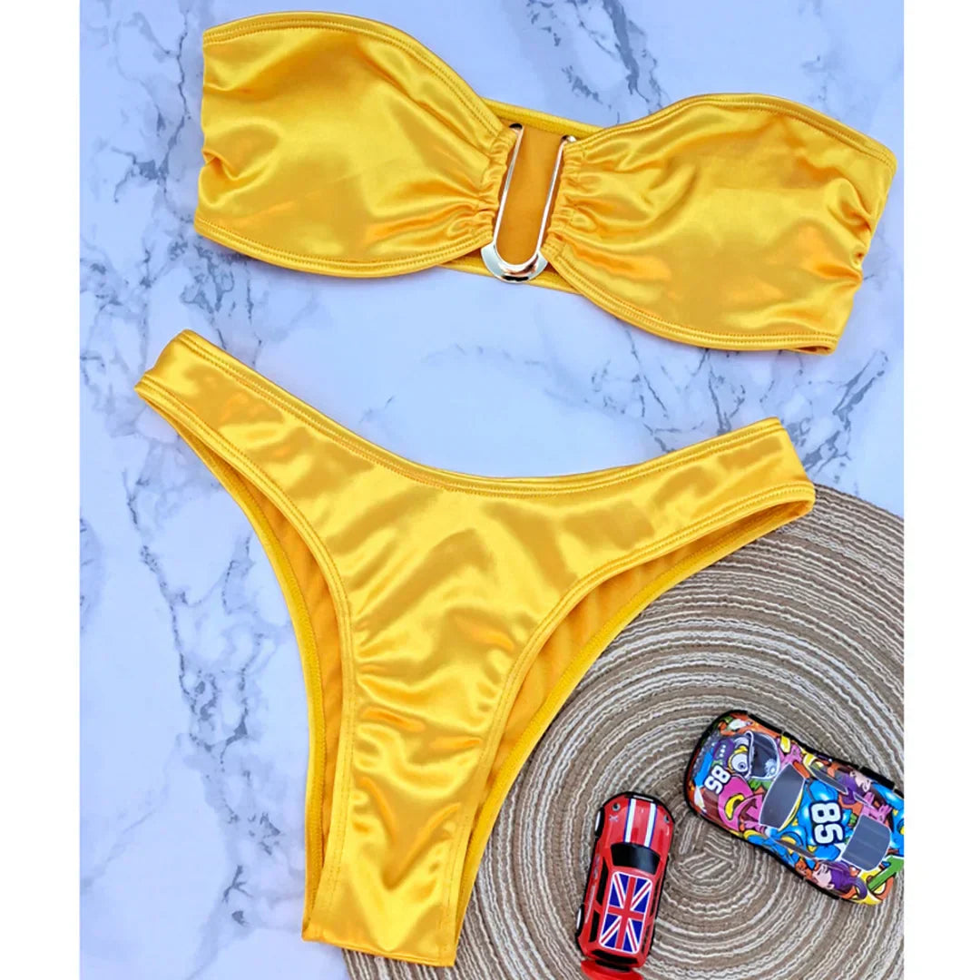 Maillot de bain deux pièces sans bretelles avec coussinets réglables