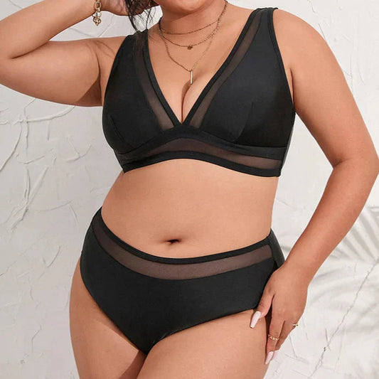 Maillot de bain deux pièces grande taille avec des inserts en mesh