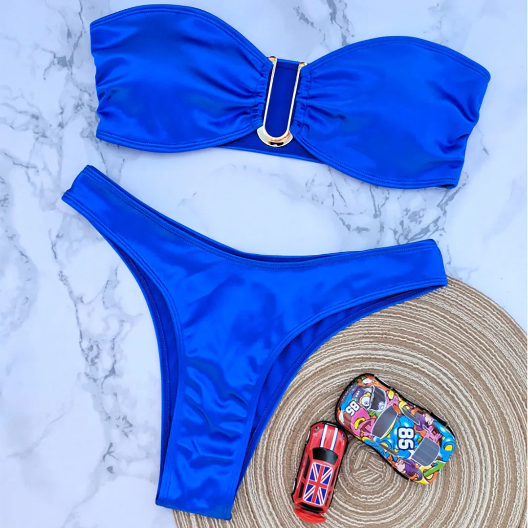 Maillot de bain deux pièces sans bretelles avec coussinets réglables