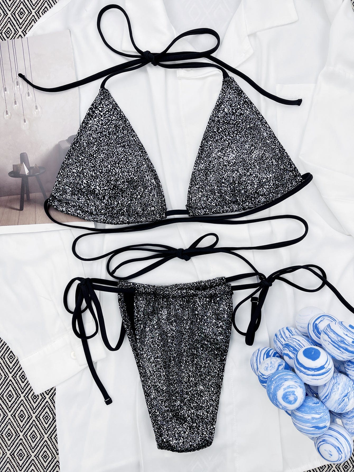 Tie-up bikini with high-waisted high-cut briefs