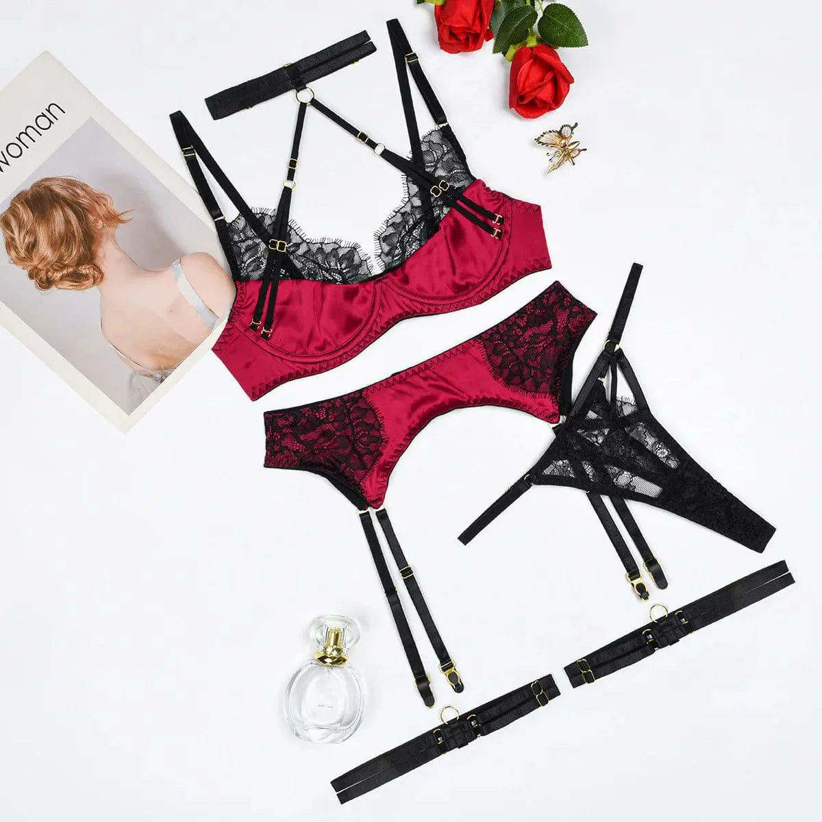 Lace lingerie set with lace garter belt