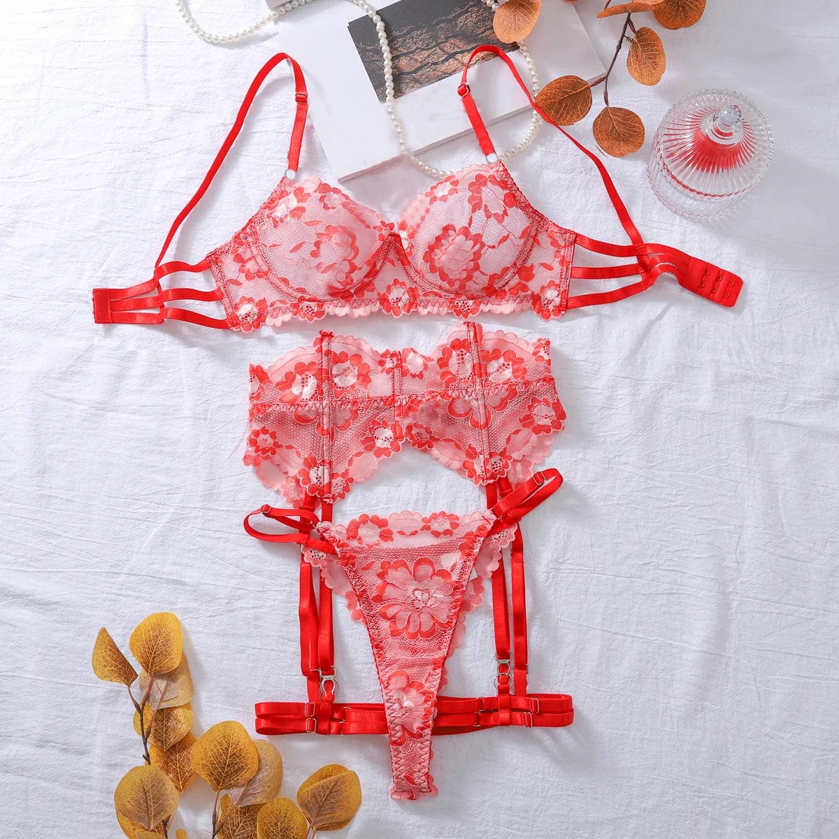 Ensemble de lingerie en dentelle avec coupe réglable