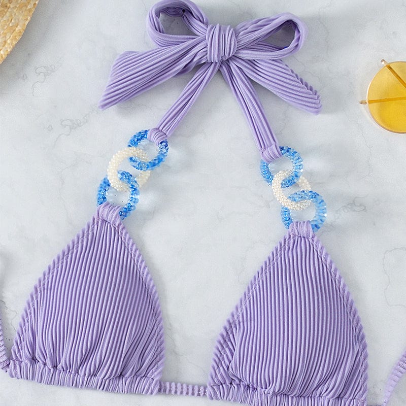 Bikini taille haute avec des anneaux décoratifs