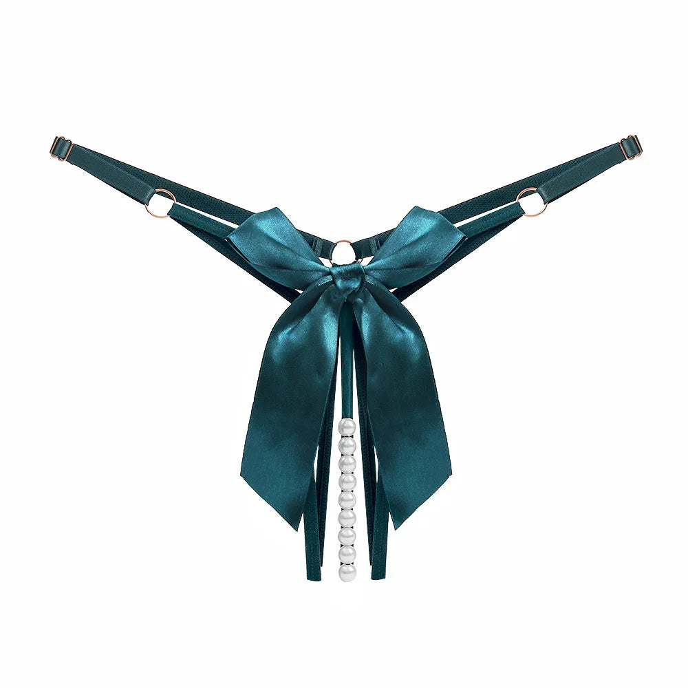 Thong with decorative pearls at the crotch