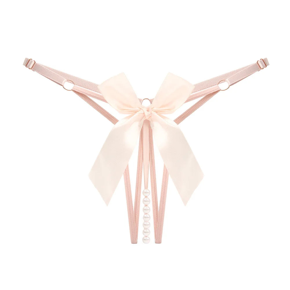 Thong with decorative pearls at the crotch