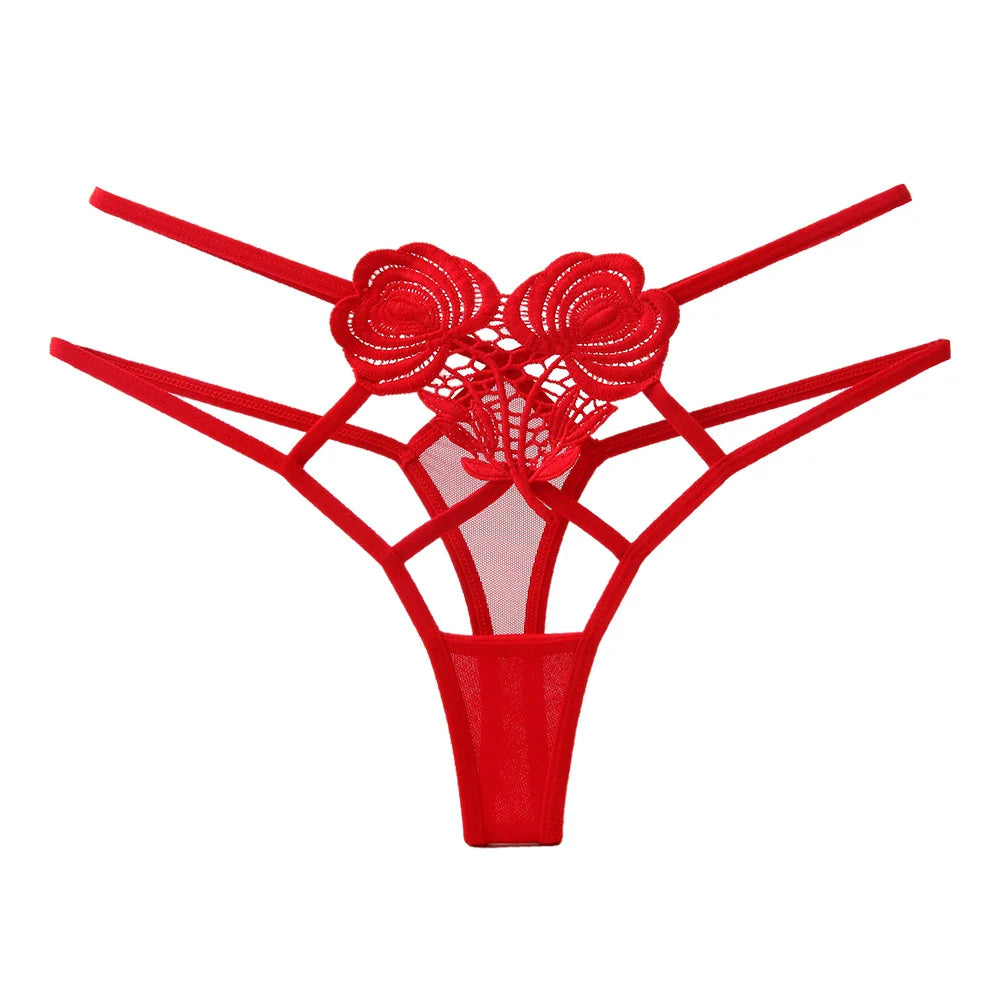 Thong with decorative roses on the front