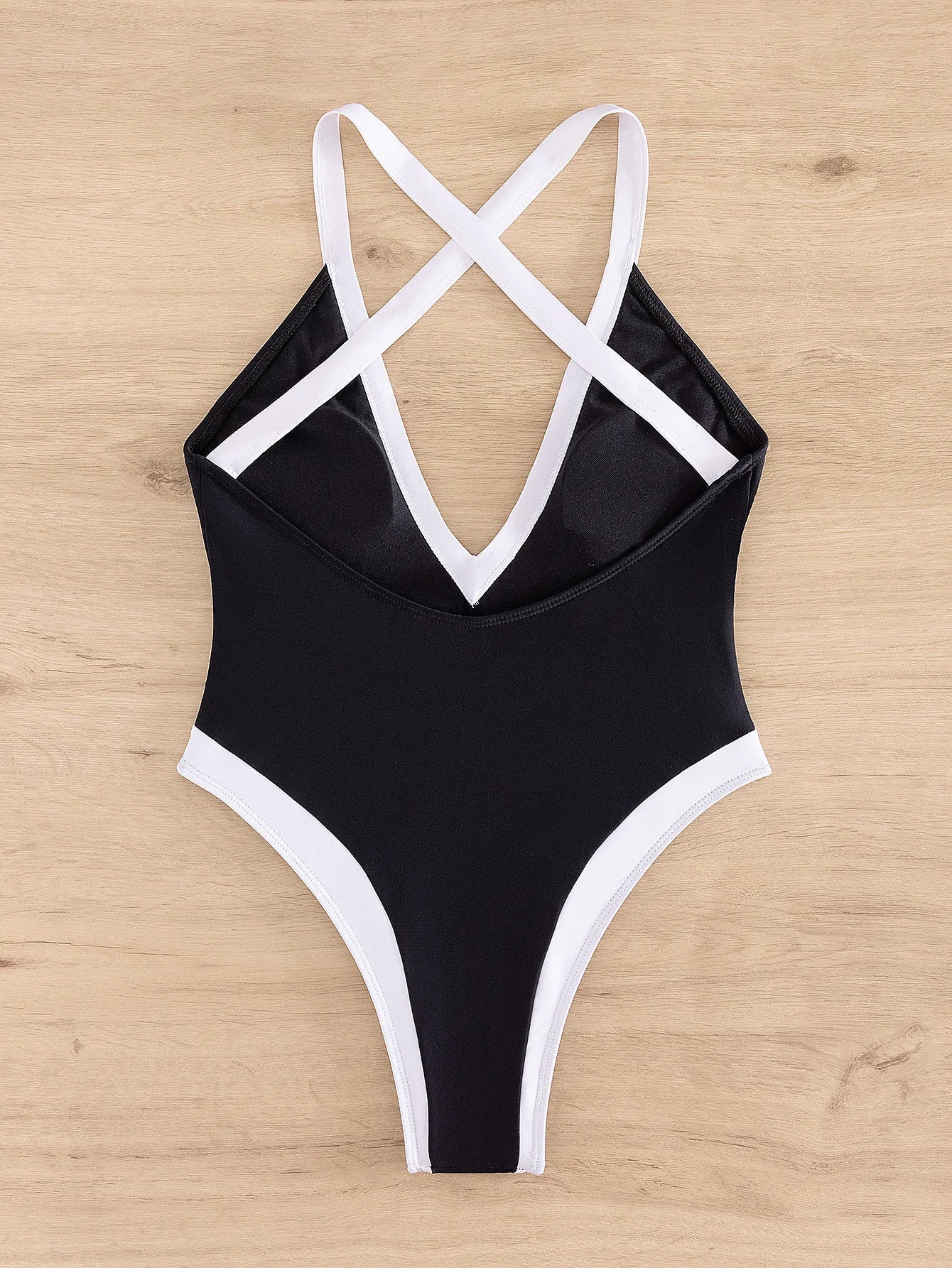 One-piece swimsuit with a plunging neckline
