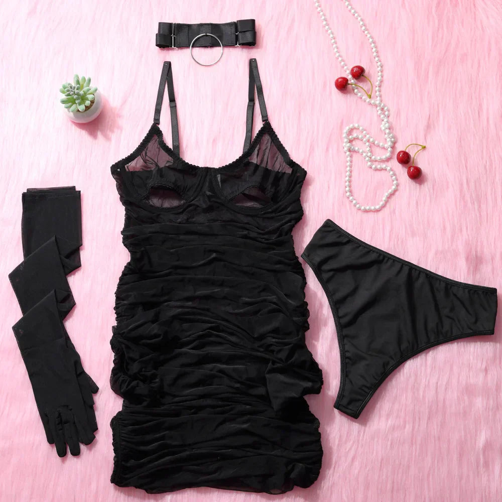 Chemise de nuit longue avec des gants