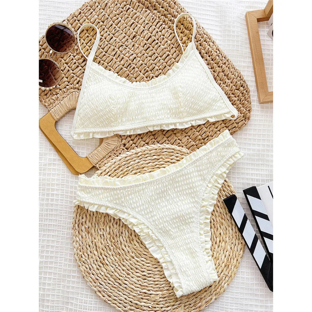 Maillot de bain deux pièces en tissu froncé
