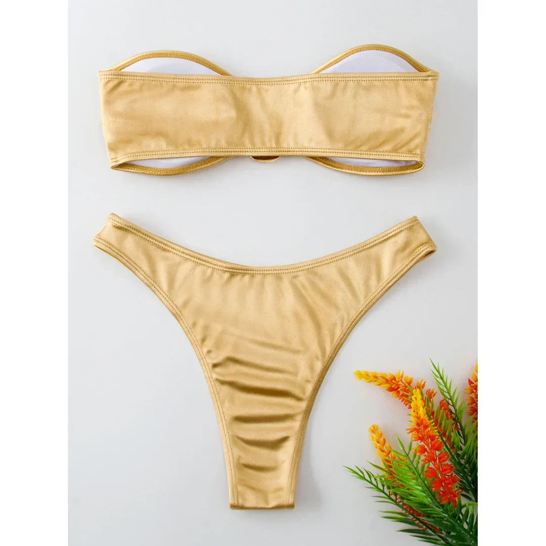 Maillot de bain deux pièces sans bretelles avec coussinets réglables