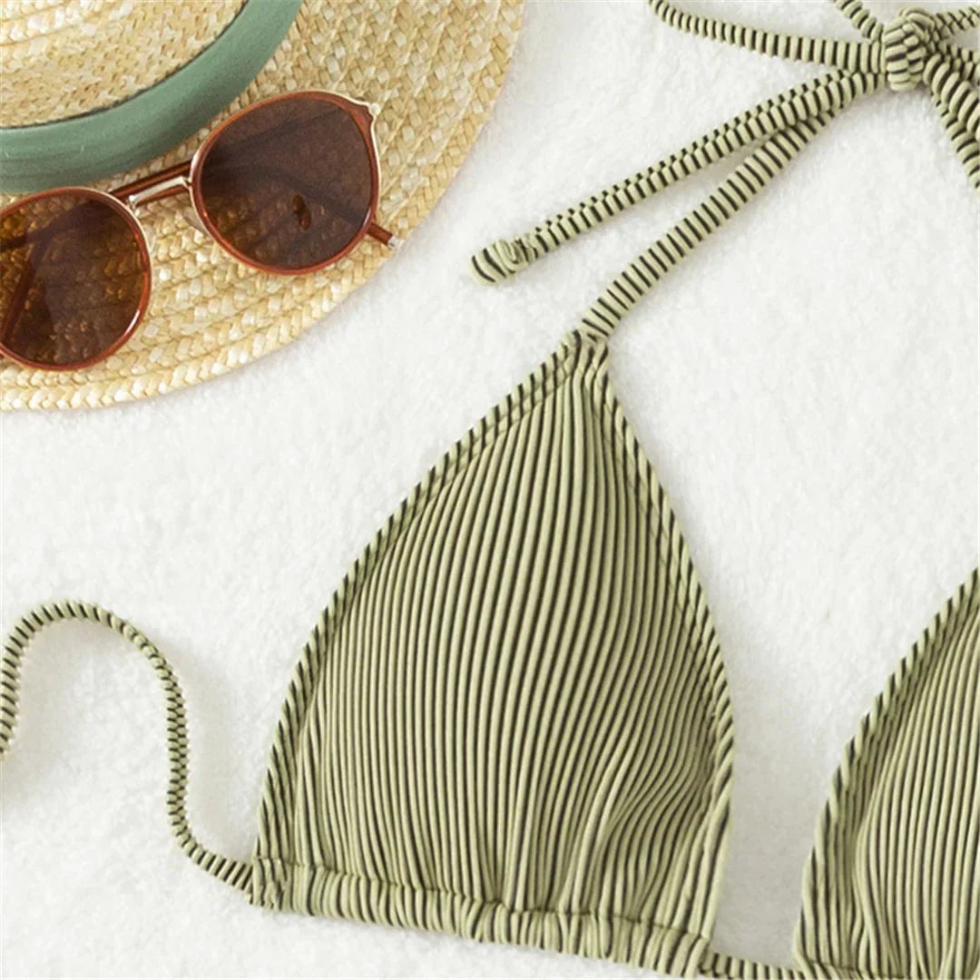 Striped bikini with skirt