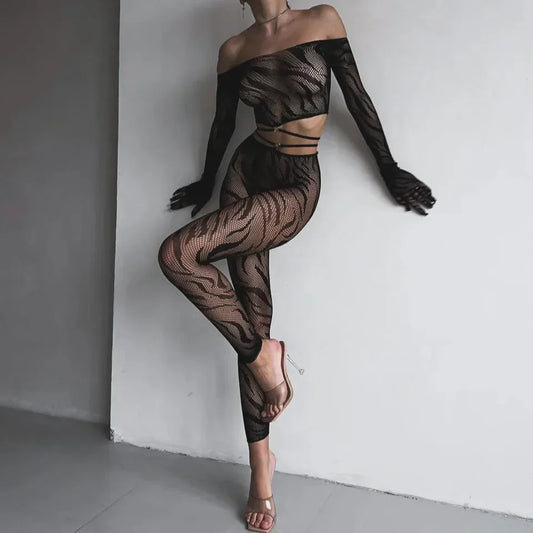 Ensemble de lingerie bodystocking avec gants