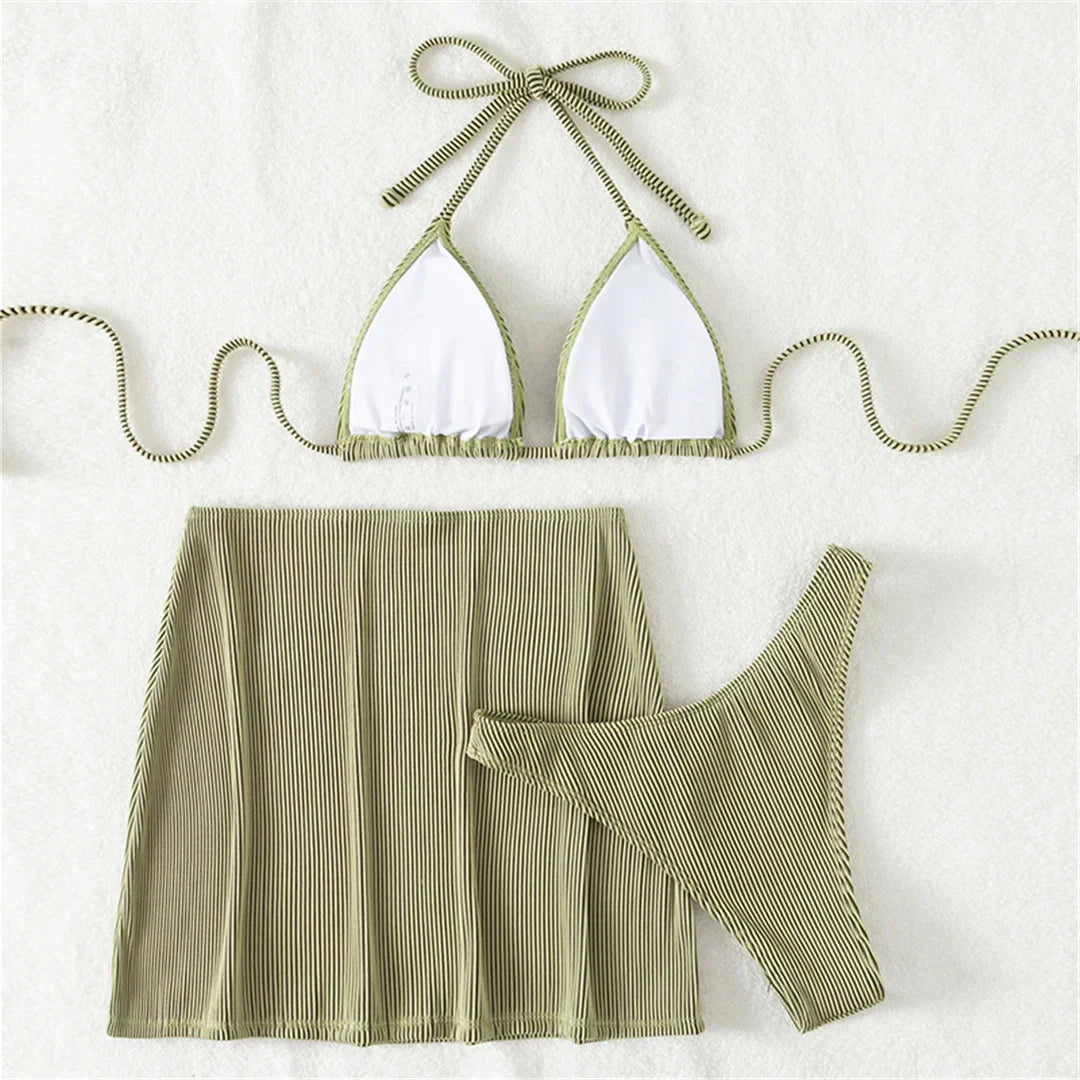 Striped bikini with skirt