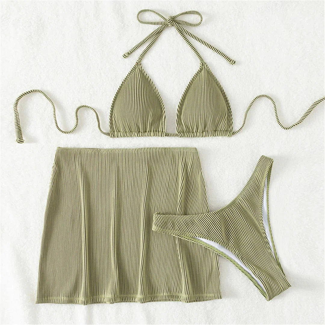 Striped bikini with skirt
